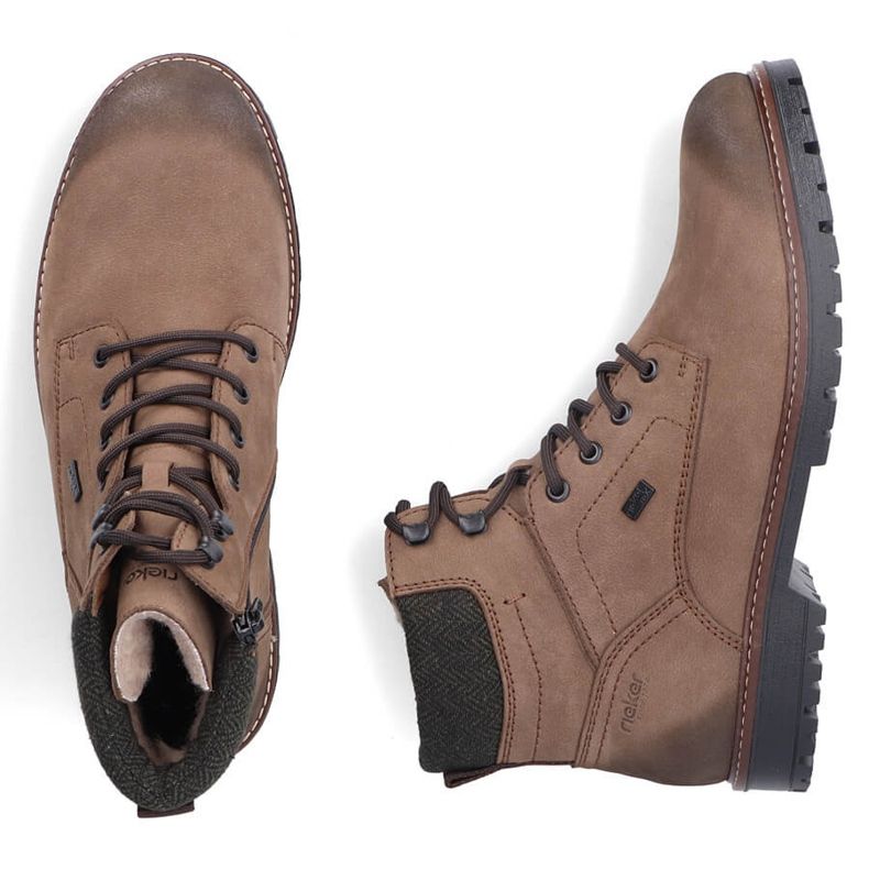 Botas masculinas impermeáveis ​​de couro, com isolamento marrom Rieker F3612-24 1