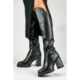 Botas femininas pretas com salto alto e isolamento GD-FL3033B preto 2 Botas femininas pretas com salto alto e isolamento GD-FL3033B preto 2