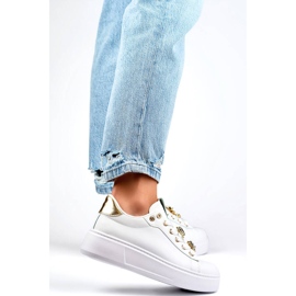 Tênis feminino plataforma com enfeites, branco EV392-1GO 2