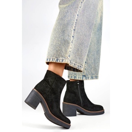 Botas femininas clássicas de camurça de salto alto, pretas 9613B preto 2