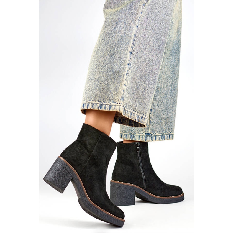 Botas femininas clássicas de camurça de salto alto, pretas 9613B preto 2