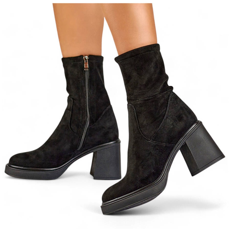 Botas femininas com parte superior em camurça elástica, pretas GD-FL2202B preto 1 Botas femininas com parte superior em camurça elástica, pretas GD-FL2202B preto 1