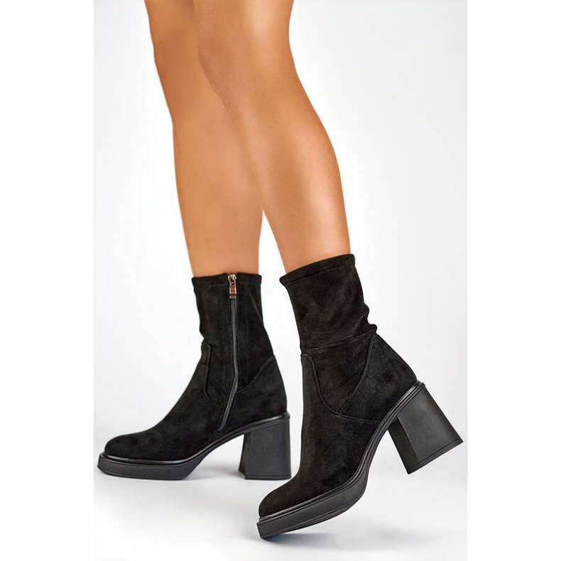 Botas femininas com parte superior em camurça elástica, pretas GD-FL2202B preto 2 Botas femininas com parte superior em camurça elástica, pretas GD-FL2202B preto 2