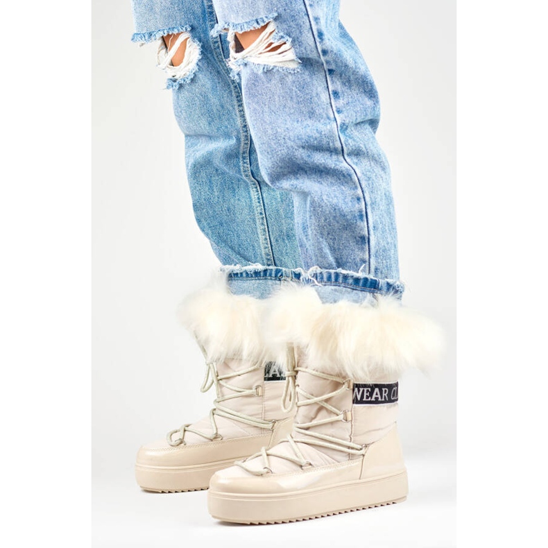 Botas de neve femininas com pele decorativa, bege NB605BE 1 Botas de neve femininas com pele decorativa, bege NB605BE 1