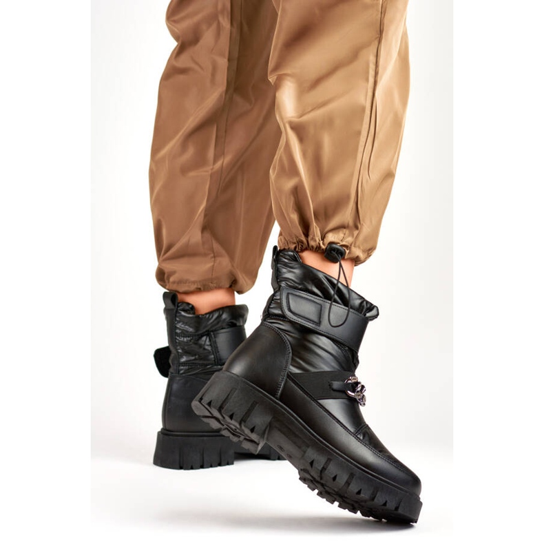 Botas de neve femininas com corrente de velcro, pretas JH-5B preto 1