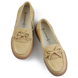 Mocassins femininos de couro com laço, bege Goodin GD-SW4005BE 1 Mocassins femininos de couro com laço, bege Goodin GD-SW4005BE 1