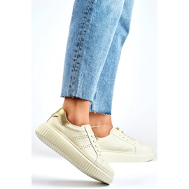 Calçado esportivo feminino de couro com plataforma, bege GD-RS2007BE 2