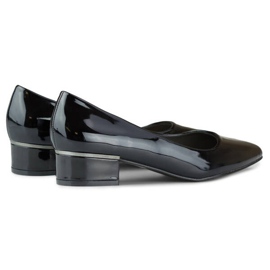 Sapatos femininos de bico fino e salto baixo, preto envernizado, GD-XR106C-B 2