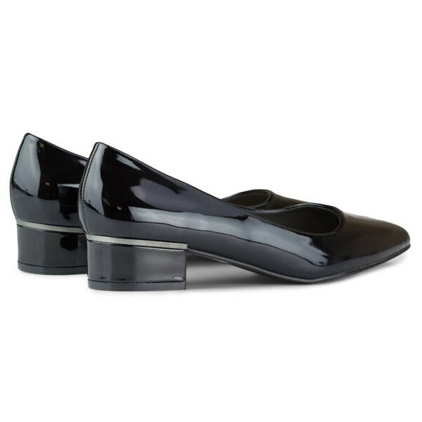 Sapatos femininos de bico fino e salto baixo, preto envernizado, GD-XR106C-B 2