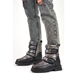 Botas de neve femininas metálicas pretas e prateadas com velcro JH-1Si preto 2 Botas de neve femininas metálicas pretas e prateadas com velcro JH-1Si preto 2