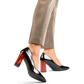 Sapatos femininos de patente vermelha alta, pretos GD-FL486B-B 2