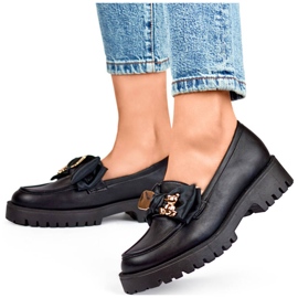 Mocassins femininos com laço, mocassins com ursinho de pelúcia, pretos 2306B 1