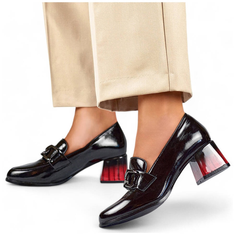 Sapatos femininos elegantes de couro envernizado com salto alto, pretos GD-FL477-B 1