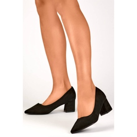 Sapatos femininos de camurça preta com bico fino e salto baixo KJ-10B preto 2