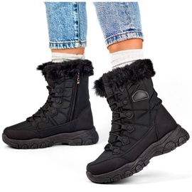 Botas femininas de neve isoladas com pele, pretas 9093B preto 1