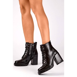 Botins femininos de salto alto com isolamento preto 24-12493B 2