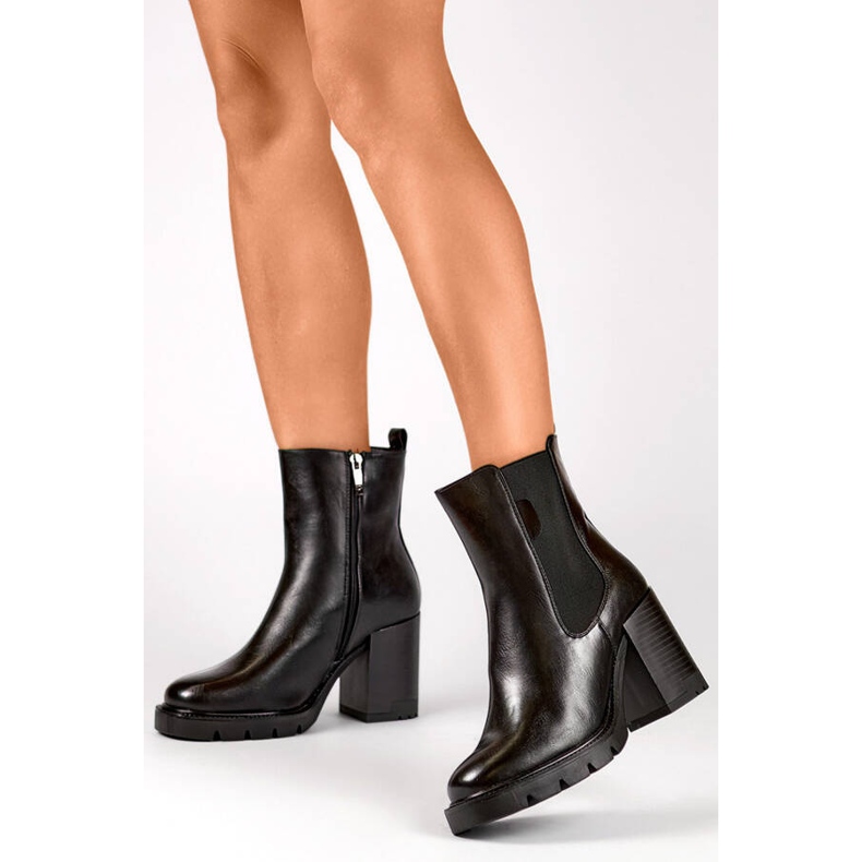 Botas Chelsea femininas com isolamento de salto alto, pretas 24-12495B preto 2