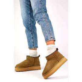 Botas femininas de couro, botas de neve em camurça marrom YU9001KH castanho 2