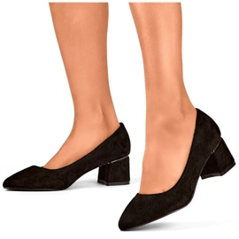 Sapatos femininos de bico fino e salto baixo, camurça, preto XR-103B-B 1