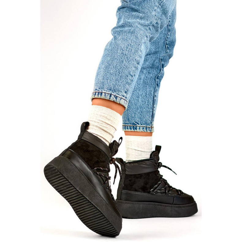 Botas femininas de neve com atacadores e sola grossa, pretas 24-72302B preto 2