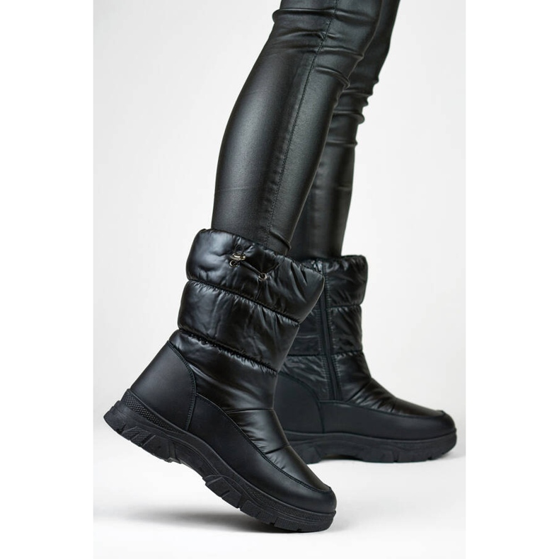 Botas altas de neve femininas com punho, pretas 3537B preto 1