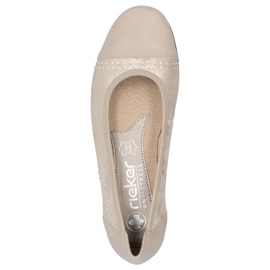 Ballerinas de couro feminino com zircões confortáveis ​​de ouro/bege rieker L9353-62 1