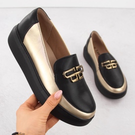 Sapatos de couro feminino na plataforma preta e dourada T.SOKOLSKI W25-499 preto 1