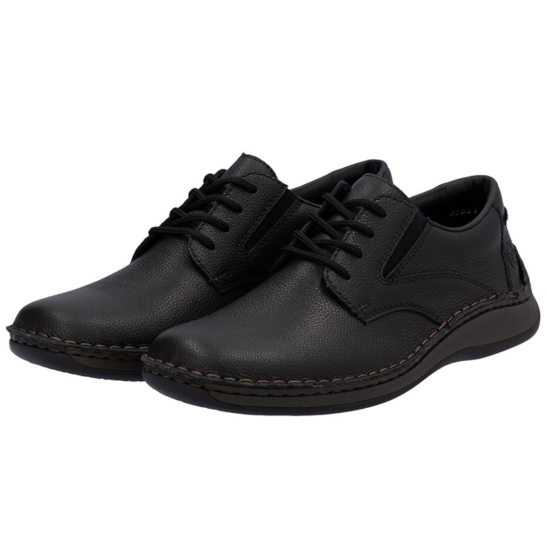 Sapatos de couro masculino de conforto Rieker 05211-00 preto 1