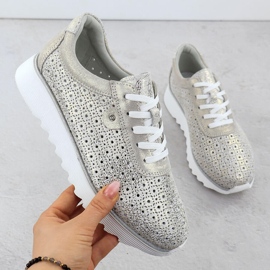 S.Barski Sapatos de couro feminino na plataforma aberta Złote S. Barski LR51-927 dourado 1