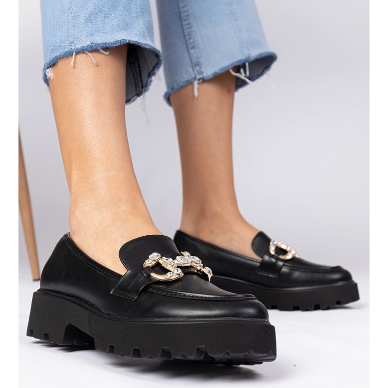 Mocassins elegantes pretos com zircões 1 Mocassins elegantes pretos com zircões 1