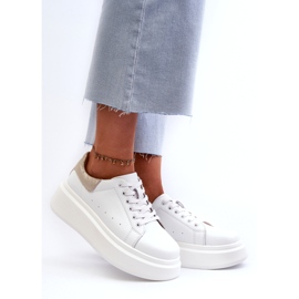 S.Barski Tênis de couro feminino na plataforma branca D&amp;A LR568 branco 1