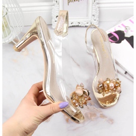 Sandálias femininas transparentes com pedras Sabatina douradas dourado 2