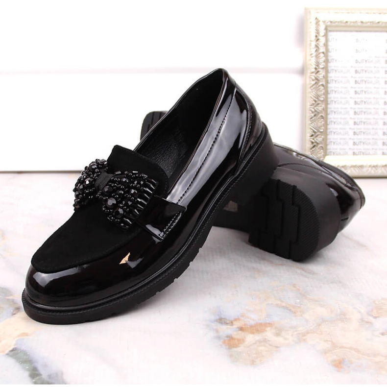 S.Barski Mocassins femininos lords lacados com laço preto S. Barski 2