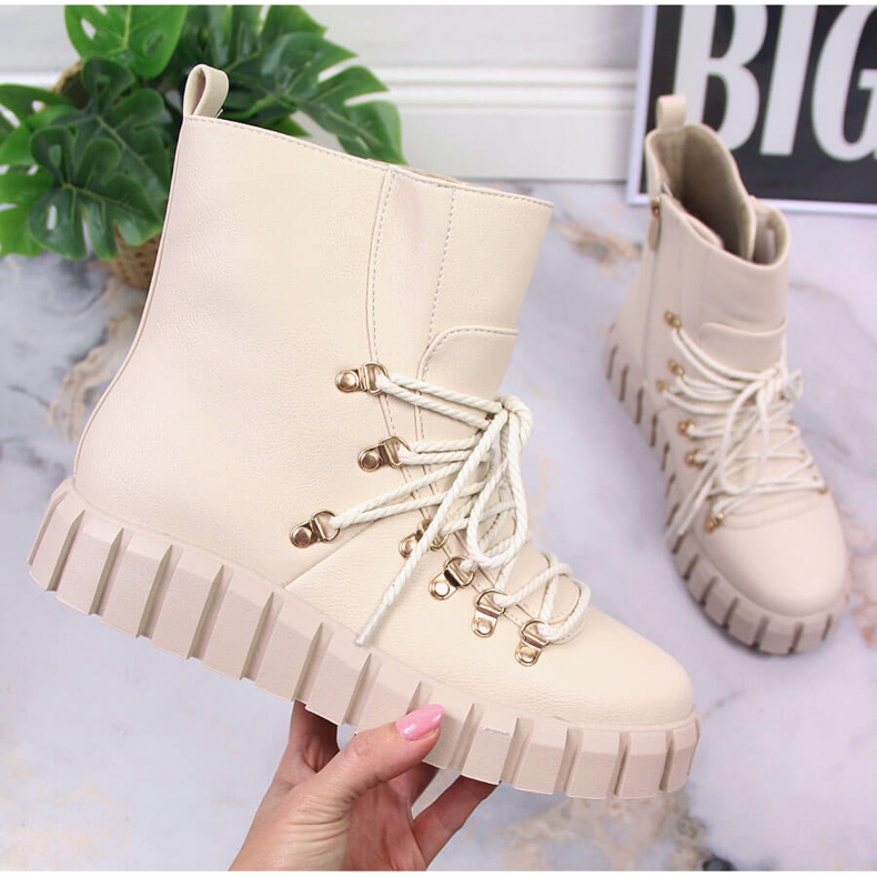 Botas plataforma de mulher quentes, bege Potocki WOL108B 2