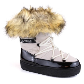 Botas femininas de neve plataforma com cadarço e pele, bege Vinceza 34630 1