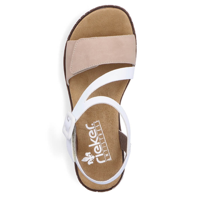 Sandálias combinadas femininas confortáveis ​​com velcro Rieker V3660-60 branco 1
