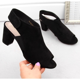 Sandálias femininas de salto alto em camurça com velcro, pretas Potocki CA42312 preto 1