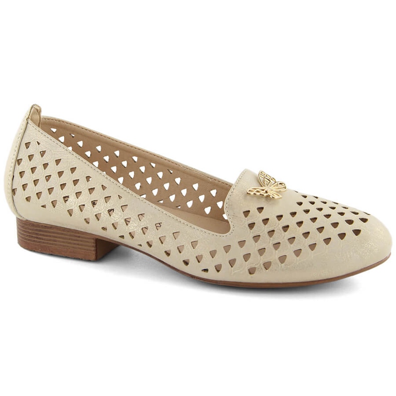 M. DASZYŃSKI Sapatos femininos vazados com salto baixo, dourado M.Daszyński bege 1