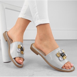 Chinelos femininos confortáveis prateados com zircões S.Barski 031 prata 2 Chinelos femininos confortáveis prateados com zircões S.Barski 031 prata 2