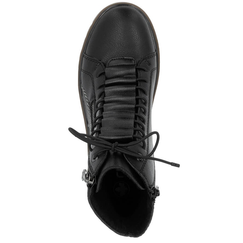 Botins femininos de couro preto na plataforma Rieker Y3410-00 2