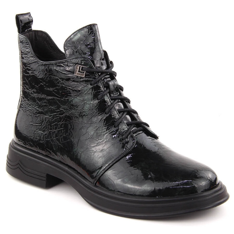 Botins femininos de couro envernizado verde D&amp;A S.Barski Premium Collection LZ42-042 1