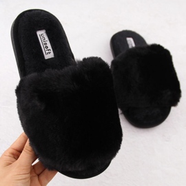 Chinelos femininos com pele, pretos Unisoft 6644 1