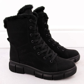 Botas femininas de inverno com pele, pretas Rieker X3402-00 preto 2