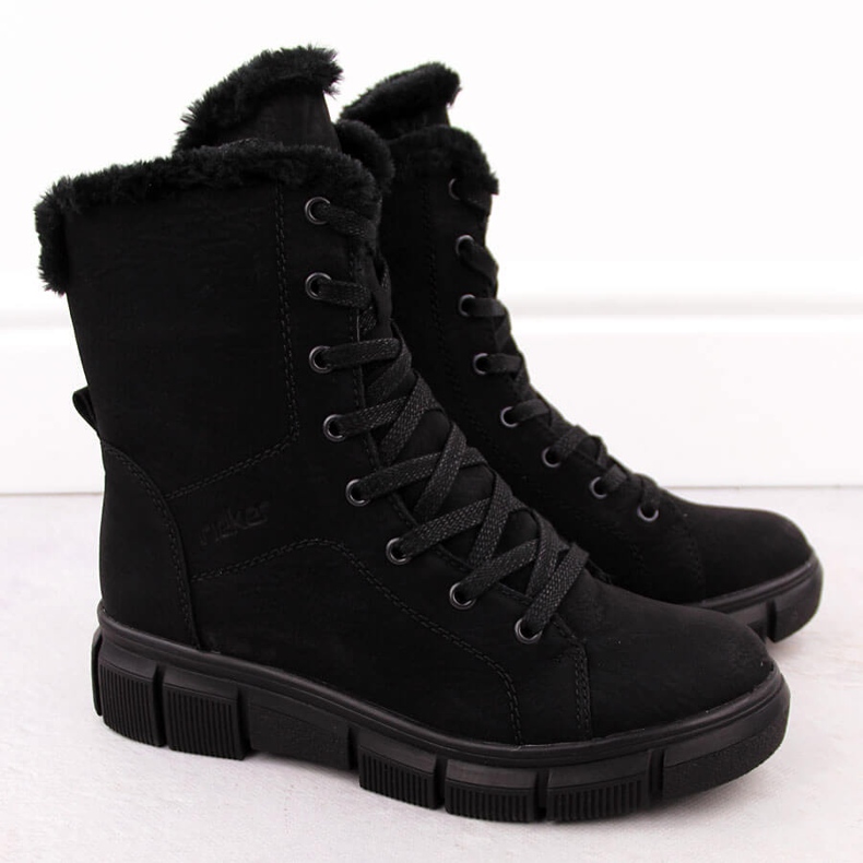 Botas femininas de inverno com pele, pretas Rieker X3402-00 preto 2