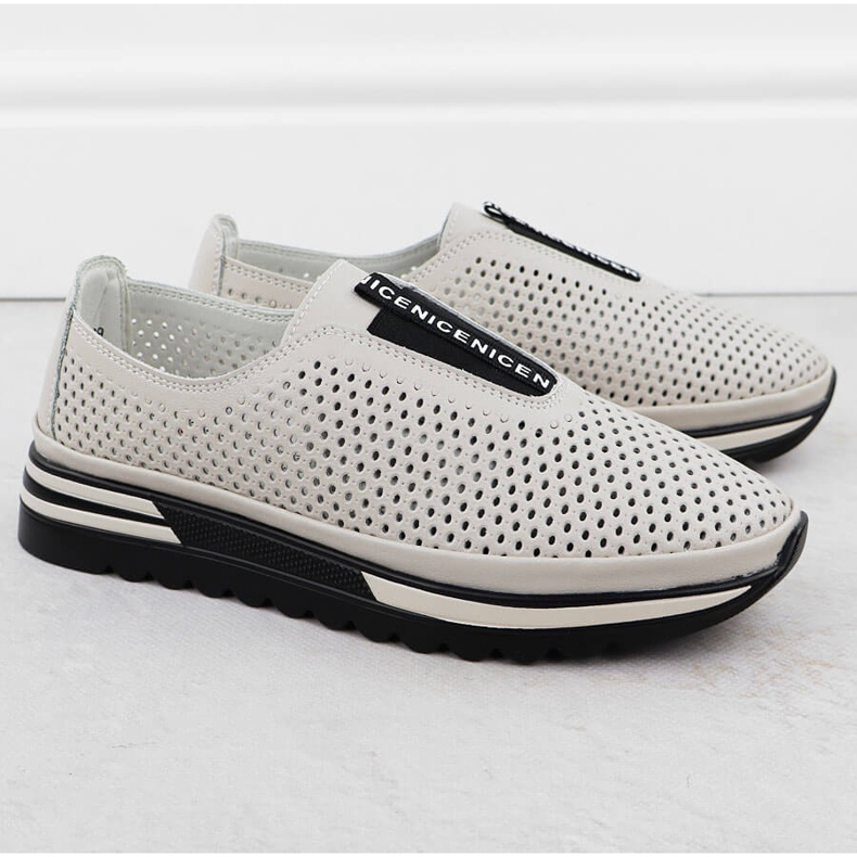 S.Barski Sapatos de couro feminino, OpenWork bege S. Barski LR51-672 2