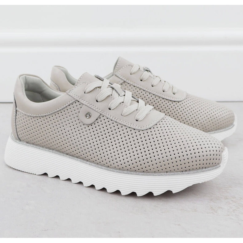 S.Barski Sapatos de couro feminino na plataforma aberta bege S. Barski LR51-629 2