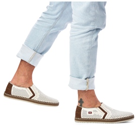 Sapatos de couro aberto masculino, White Rieker B5297-80 branco 2