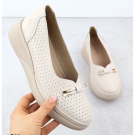 Sapatos de couro feminino na plataforma OpenWork Beige Vinceza 7896 bege 1