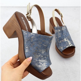 Sandálias femininas no pilar, banhadas a ouro M. Daszyński MR23126-7 azul 1 Sandálias femininas no pilar, banhadas a ouro M. Daszyński MR23126-7 azul 1