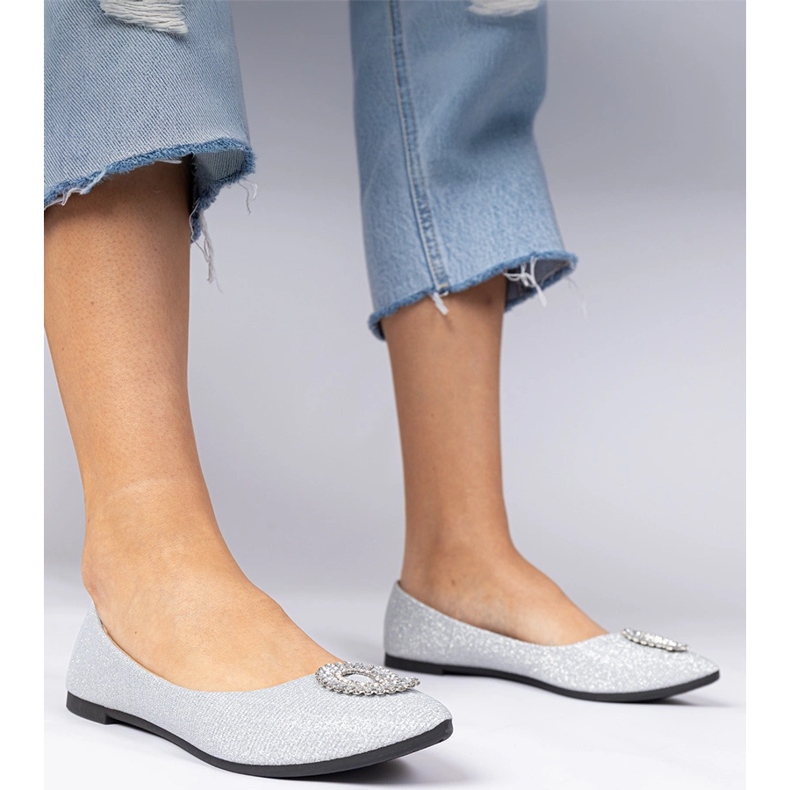 Ballerinas de glitter feminino de prata com zircões 1 Ballerinas de glitter feminino de prata com zircões 1